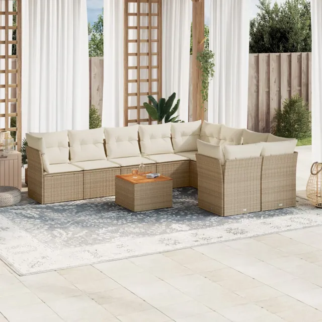 vidaXL 10-delige Loungeset met kussens poly rattan beige, foto 2