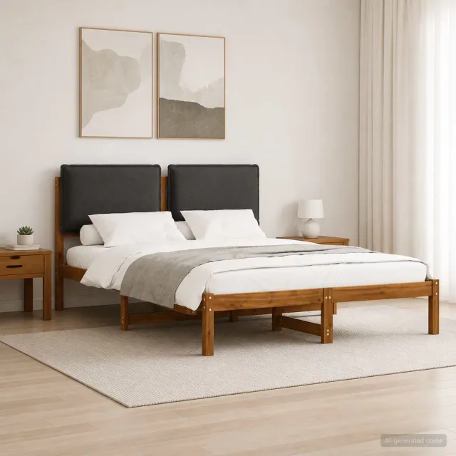 vidaXL Bedframe met gestoffeerd hoofdbord Naturel en donkergrijs Tan