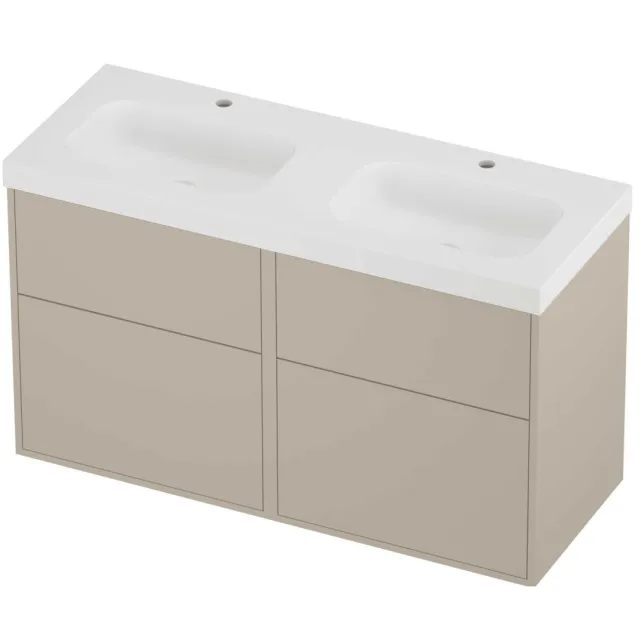 Proline Haga Badmeubelset Polystone Mezza Voor Grepen 120x46x73 cm Mat White Soft Linen Beige