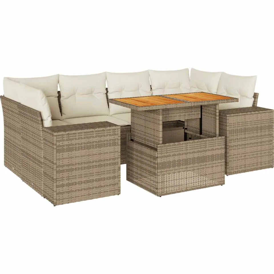 vidaXL 7-delige Loungeset met kussens poly rattan beige, foto 3