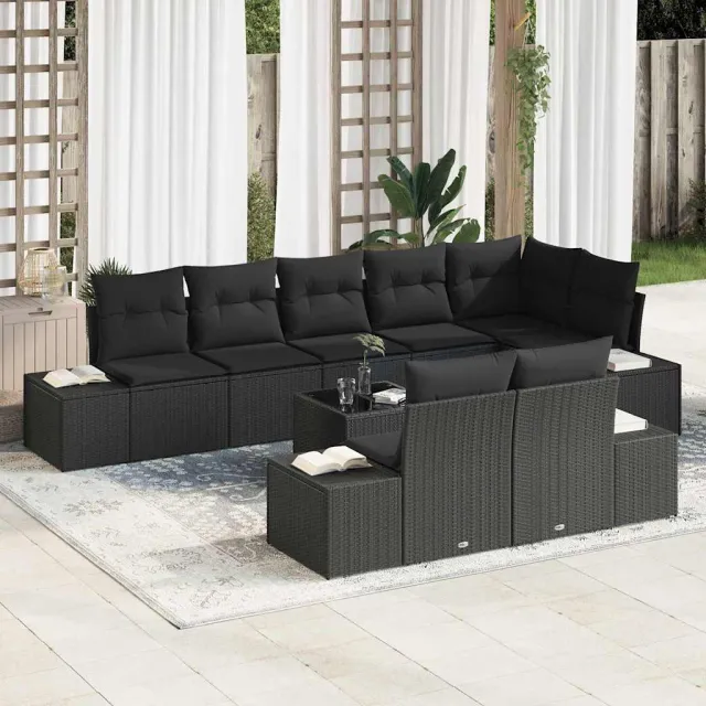 vidaXL Tuinbankenset 9 st Zwart Poly riet