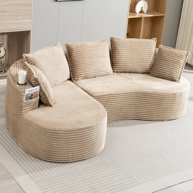 FloraGrace Hoekbank 250 x 152 cm - Met Bekerhouders En Zijvakken - Voor Woonkamer Of Slaapkamer - Corduroy - Khaki