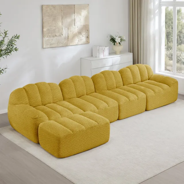 STILVORA Hoekbank 4-Zits - Modulair Met Ottoman En Diepe Zitting - Voor Woonkamer En Appartement - Cord Geel