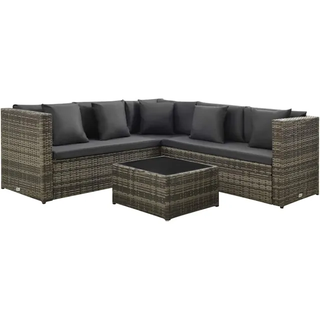 vidaXL 4-delige Loungeset met kussens poly rattan grijs