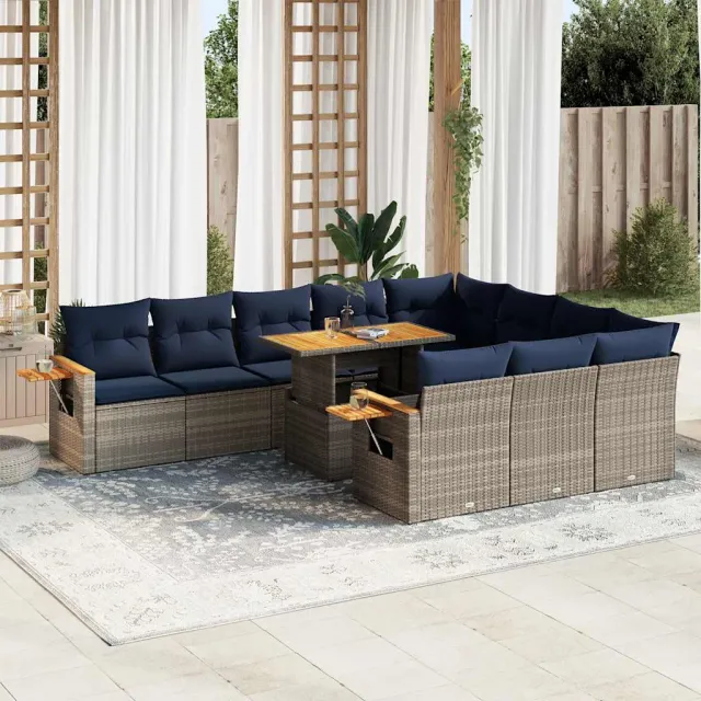 vidaXL 11-delige Loungeset met kussens poly rattan acacia grijs, foto 2