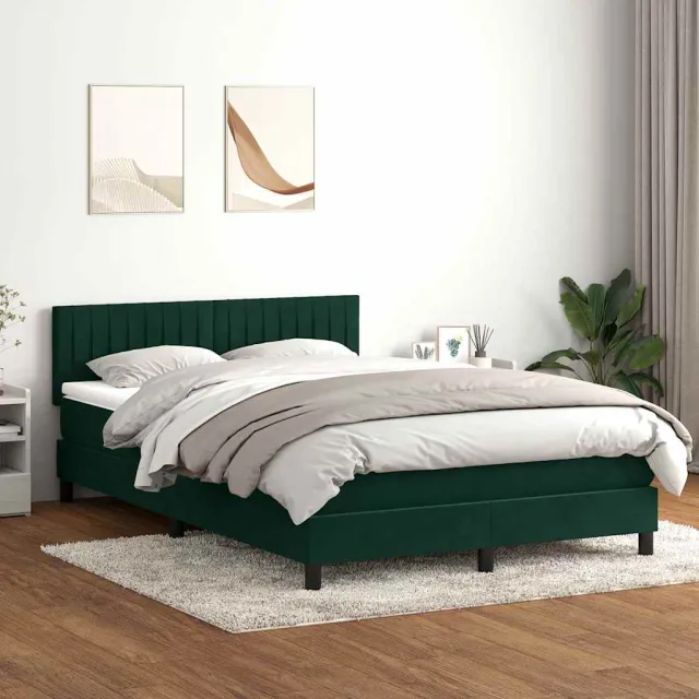 vidaXL Boxspring met matras en LED fluweel donkergroen 160x220 cm