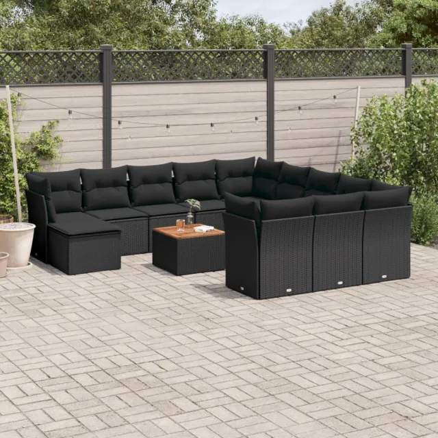 vidaXL 13-delige Loungeset met kussens poly rattan zwart, foto 2