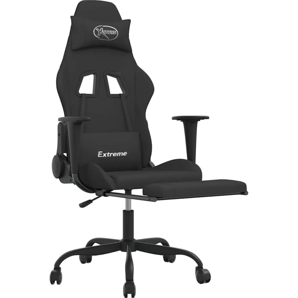 vidaXL Massage gamestoel met voetensteun stof zwart, foto 4