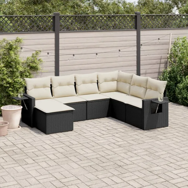 vidaXL 7-delige Loungeset met kussens poly rattan zwart, foto 2