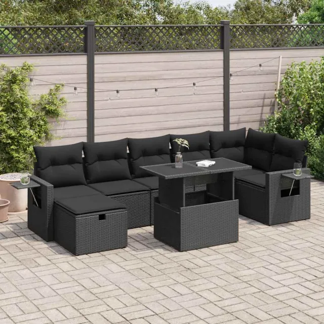vidaXL 8-delige Loungeset met kussens poly rattan zwart, foto 2