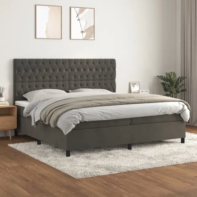 vidaXL Boxspring met matras fluweel donkergrijs 200x200 cm grijs