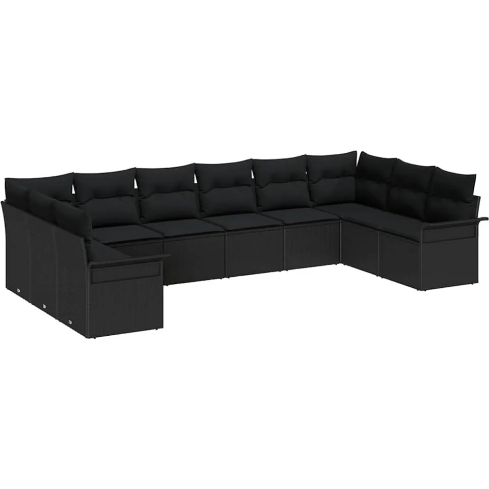 vidaXL Tuin Sofa Set 10 st Zwart poly rattan, foto 4