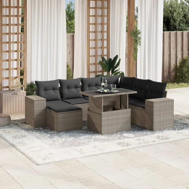 vidaXL 8-delige Loungeset met kussens poly rattan lichtgrijs grijs