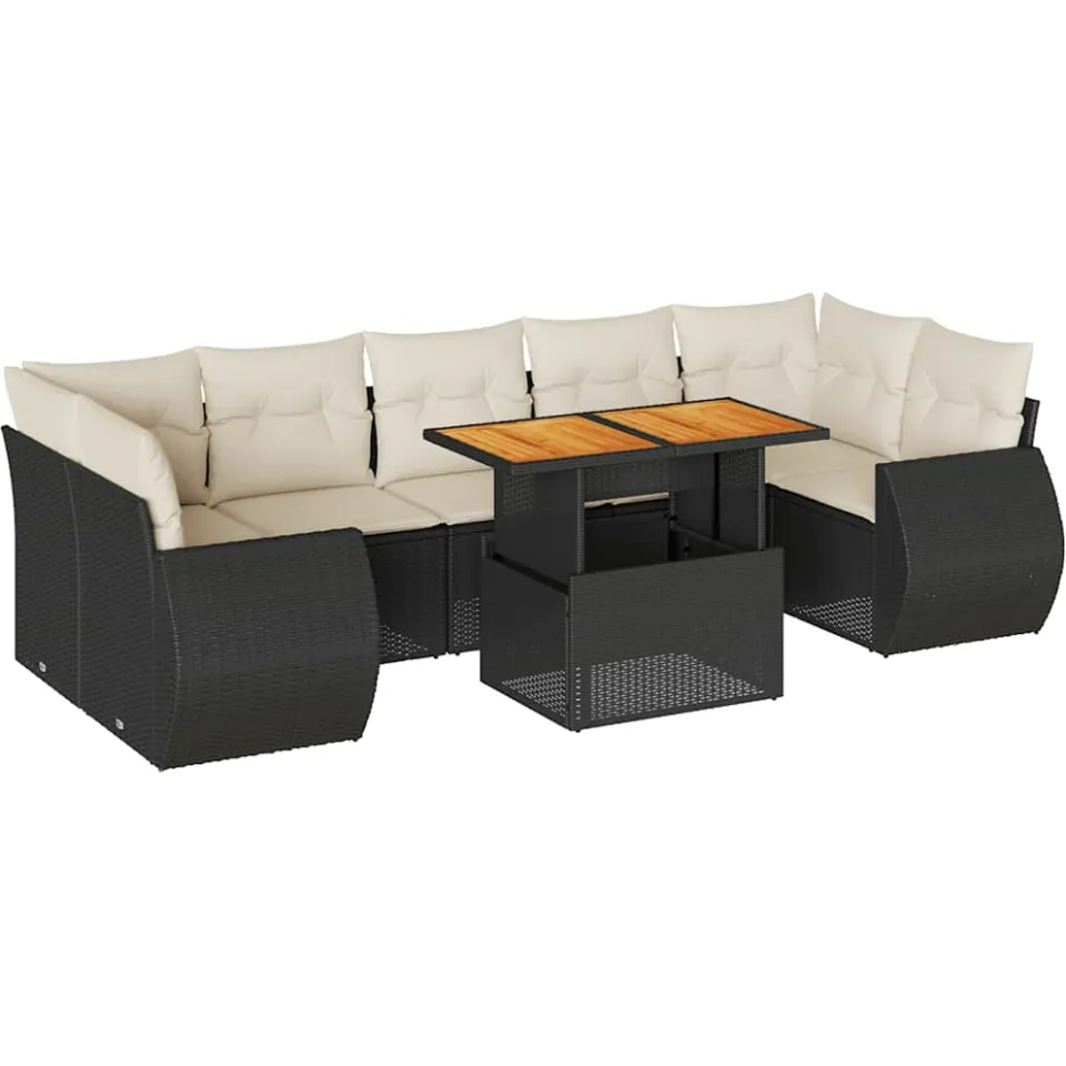 vidaXL 8-delige Loungeset met kussens poly rattan zwart, foto 3