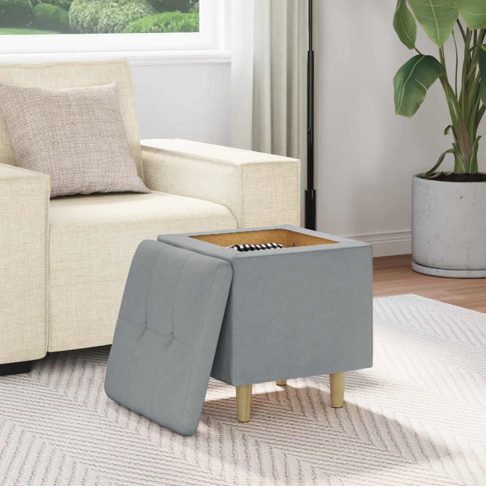 vidaXL Ottoman met Opbergruimte Lichtgrijs 40 x 40 x 45 cm Stof, foto 4