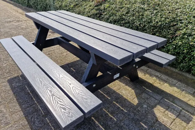 Rockwood® Picknicktafel Woodblend Quartz Brown - Zwaar Kunststof (5cm dik) Houtnerf 1.80m Naturel