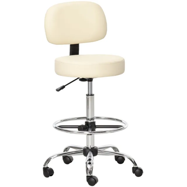 Merax Draaibare Barkruk met Rugleuning – In Hoogte Verstelbare Kruk met Wieltjes – Kunstleren Bekleding in Beige – voor Keuken of Thuisbar