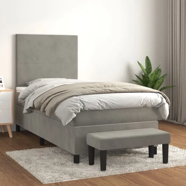 vidaXL Boxspring met matras fluweel lichtgrijs 90x190 cm grijs