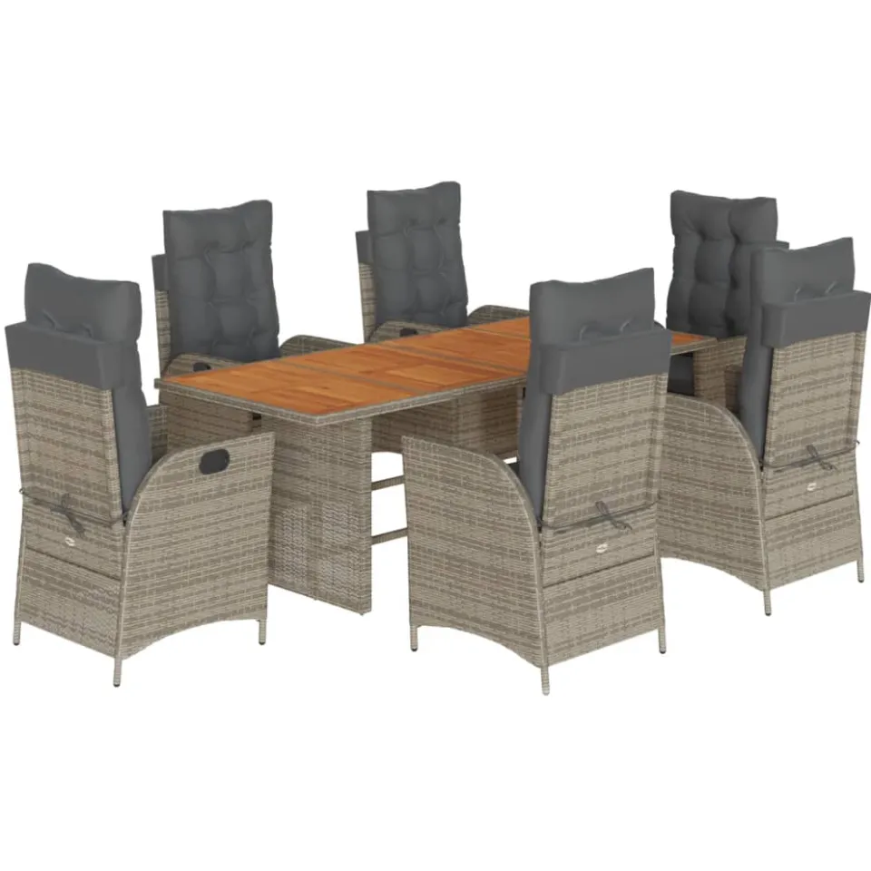 vidaXL 7-delige Tuinset met kussens poly rattan grijs