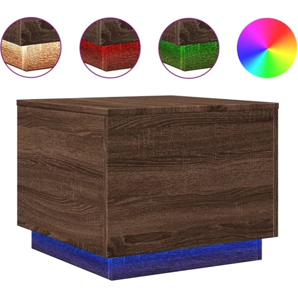 vidaXL Salontafel met LED-verlichting 50x50x40 cm bruin eikenkleur, foto 2