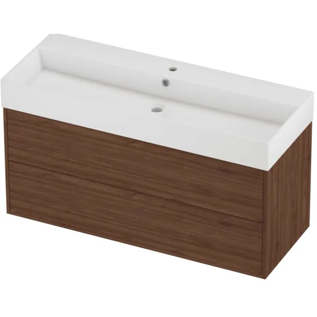 Proline Zara Badmeubelset Porselein Loft 1 Kraangat 120x46x65 cm Glans Wit Indian Walnut Houtlook