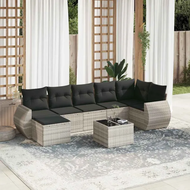 vidaXL 8-delige Loungeset met kussens poly rattan lichtgrijs grijs