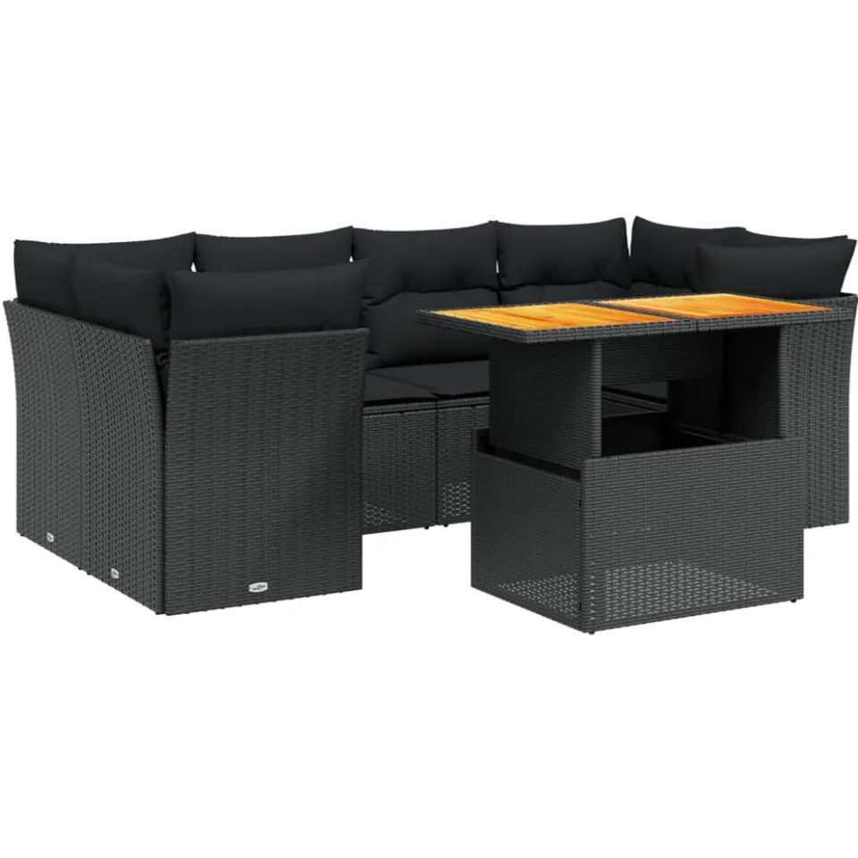 vidaXL 7-delige Loungeset met kussens poly rattan zwart, foto 3