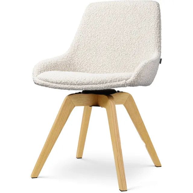Nolon Noor-Isa draaibare eetkamerstoel bouclé beige - houten onderstel