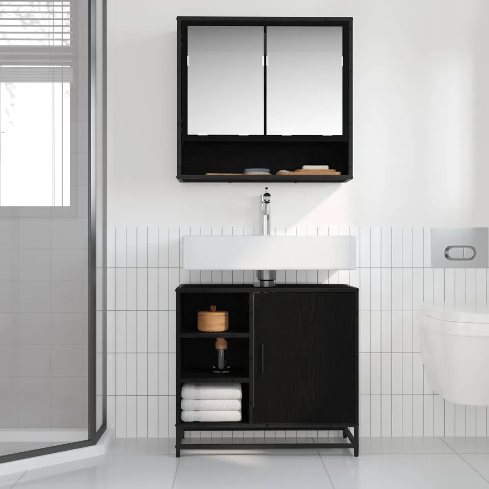 vidaXL Badkamerkast Zwart Eiken 65 x 33 x 60 cm Bewerkt hout, foto 4