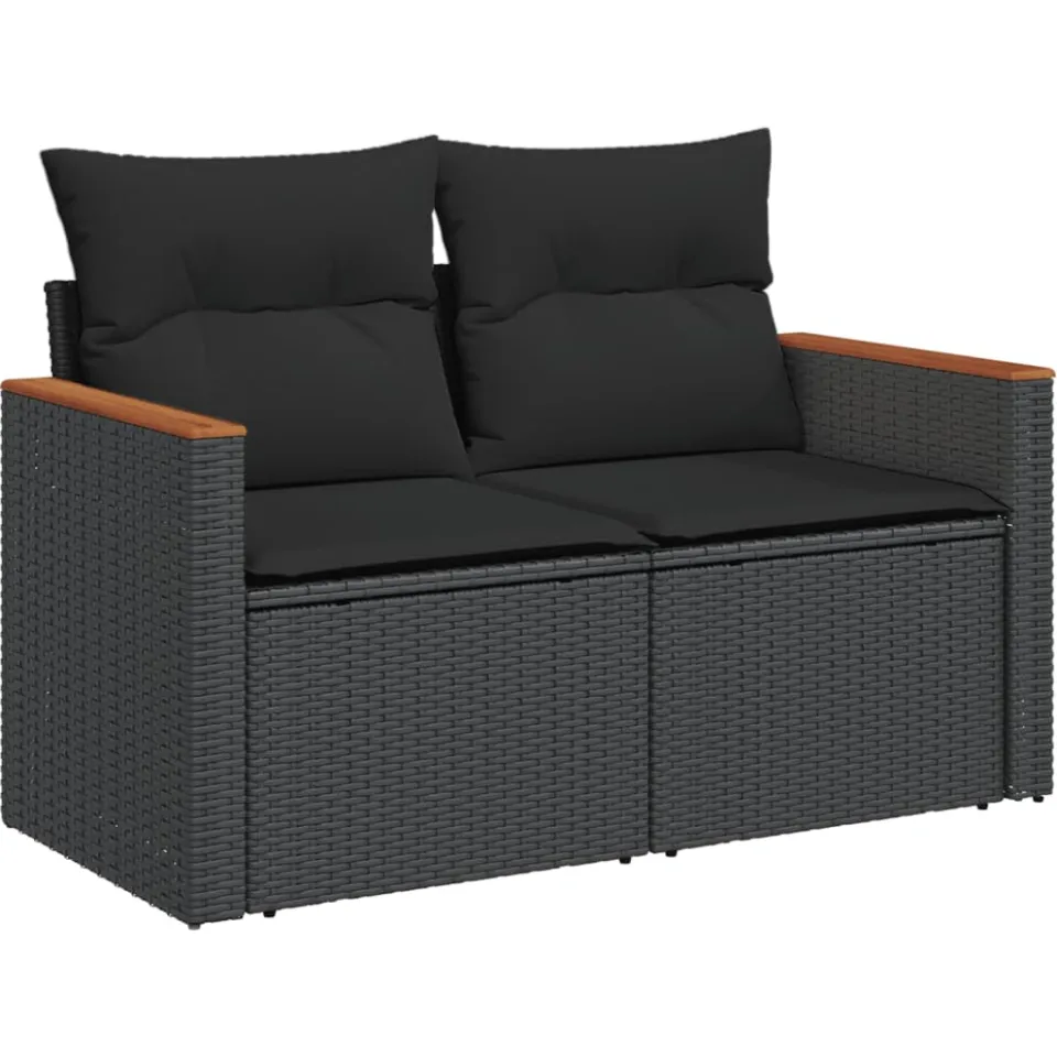 vidaXL 14-delige Loungeset met kussens poly rattan zwart