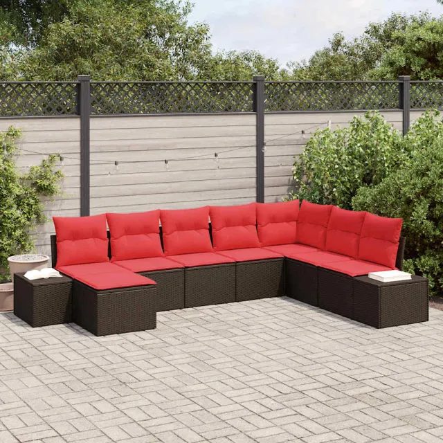 vidaXL Tuin Sofa Set 8 st Bruin en Rood poly rattan, foto 2