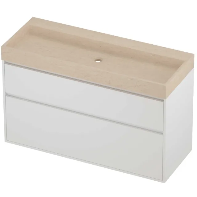 Proline Evoli Badmeubelset Hardsteen Loft 2 Laden 120x46x75 cm Sand Stone Mat White Mat Wit