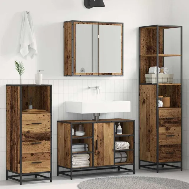 vidaXL Badkamermeubelset 4 st Oud Hout 80 x 33 x 60 cm Bewerkt hout bruin, foto 2