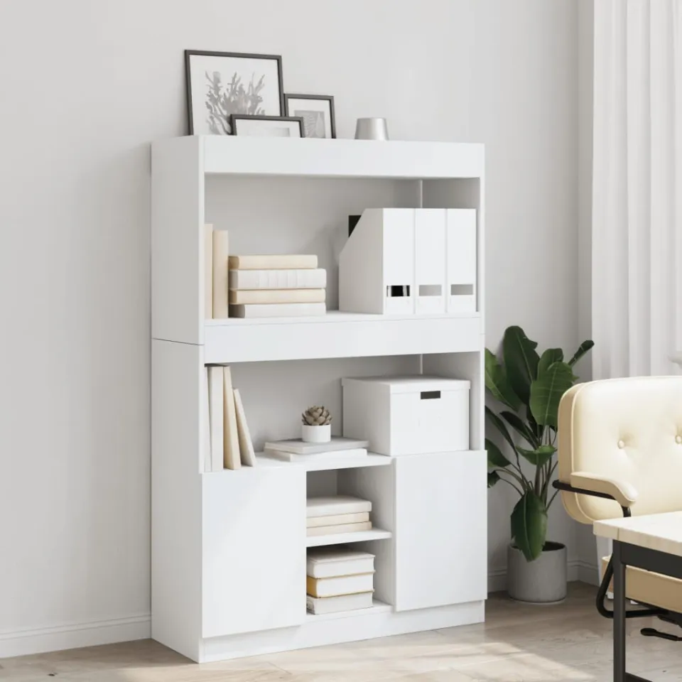vidaXL Hoge kast 92x33x140 cm bewerkt hout wit, foto 2