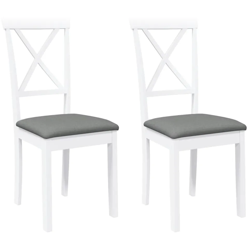 vidaXL Eetkamerstoelen met kussens 2 st massief hout rubber wit