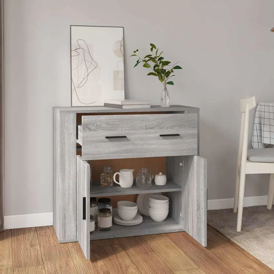 vidaXL Dressoir 80x33x70 cm bewerkt hout grijs sonoma eikenkleurig, foto 3