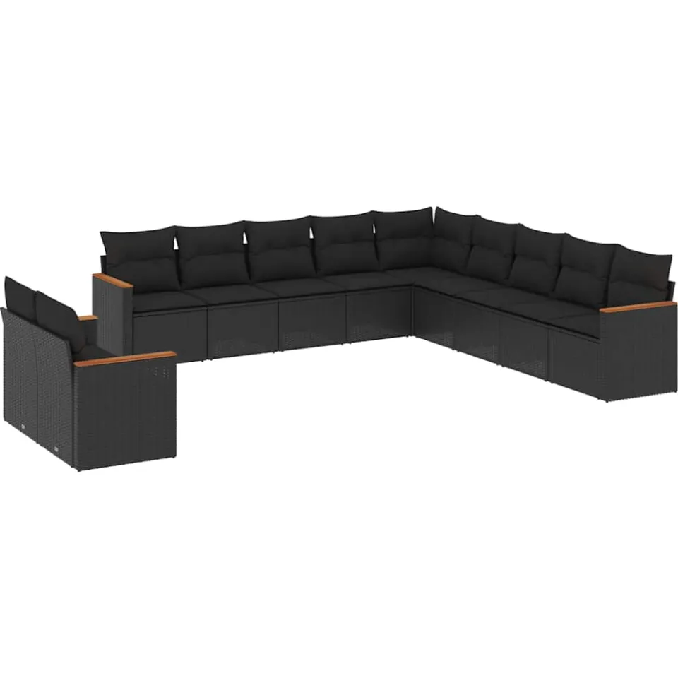 vidaXL 11-delige Loungeset met kussens poly rattan zwart, foto 3