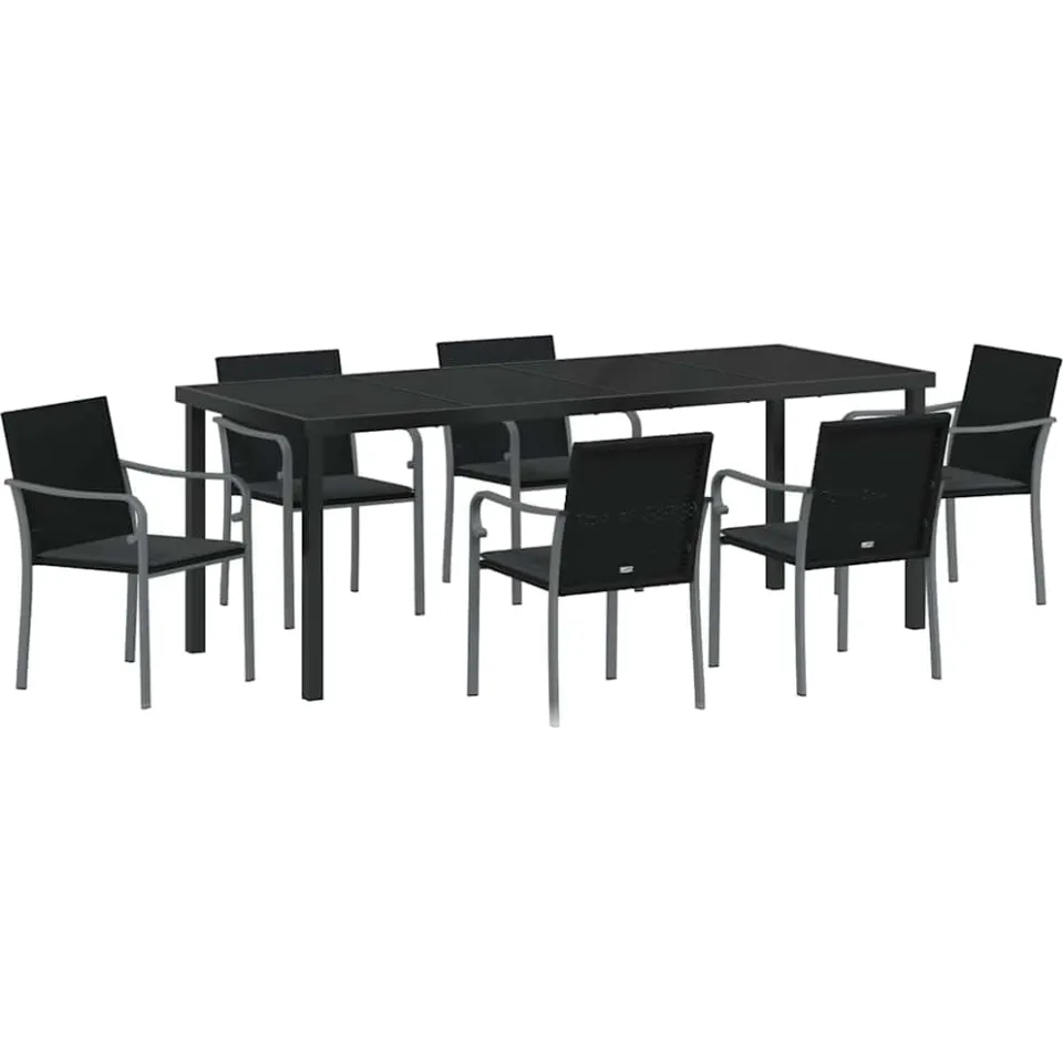 vidaXL Tuin eettafelset 7 st Zwart en Grijs PE Rattan, foto 3