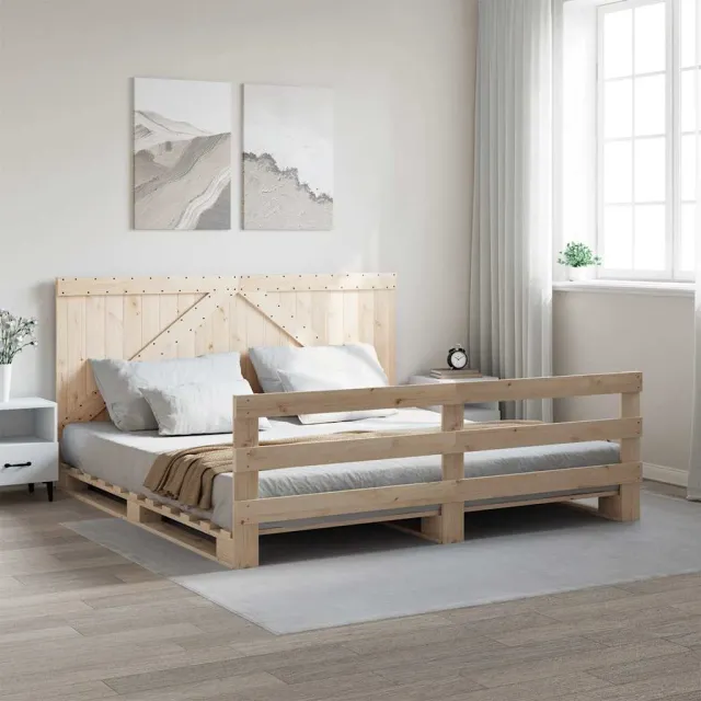 vidaXL Bedframe met hoofdbord massief grenenhout 200x200 cm bruin
