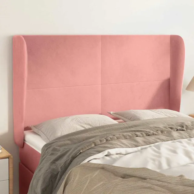 vidaXL Hoofdbord met randen 147x23x118/128 cm fluweel roze