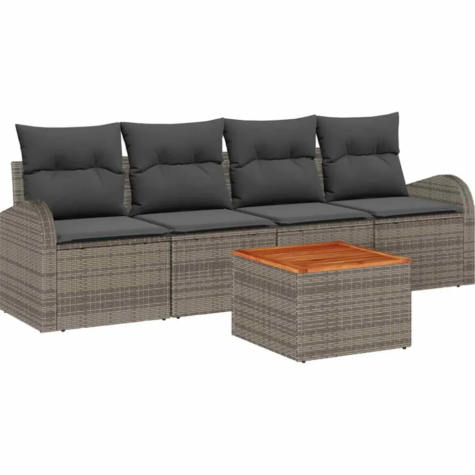 vidaXL Tuinbankenset 5 st Grijs poly rattan