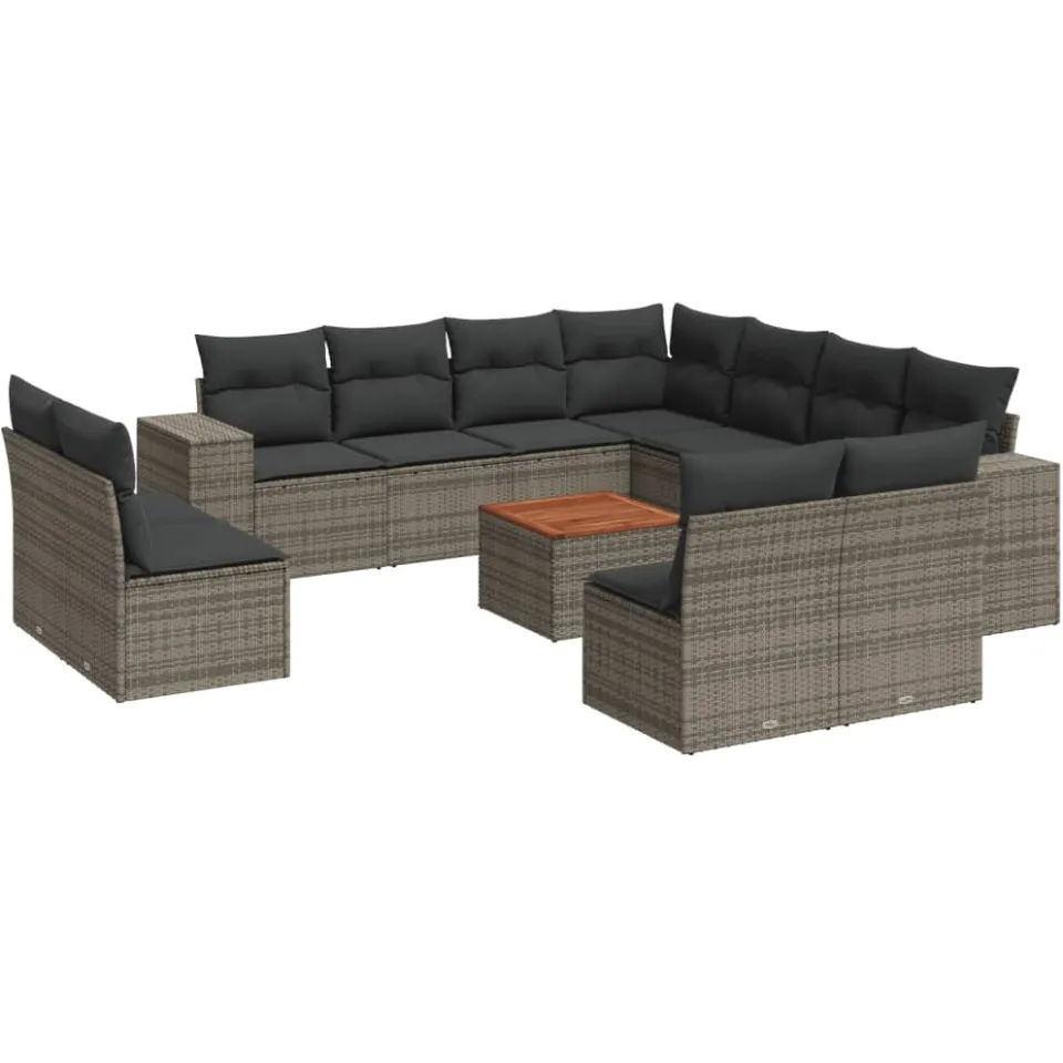 vidaXL 12-delige Loungeset met kussens poly rattan grijs, foto 3