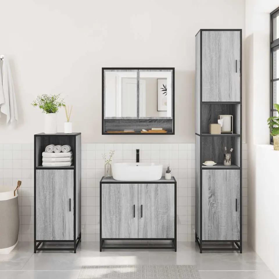 vidaXL 2-delige Badkamermeubelset bewerkt hout grijs sonoma eikenkleur, foto 4
