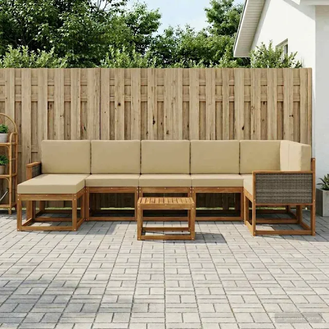 vidaXL Buiten bankenset 8 st 7-zits Natuurlijk en Beige