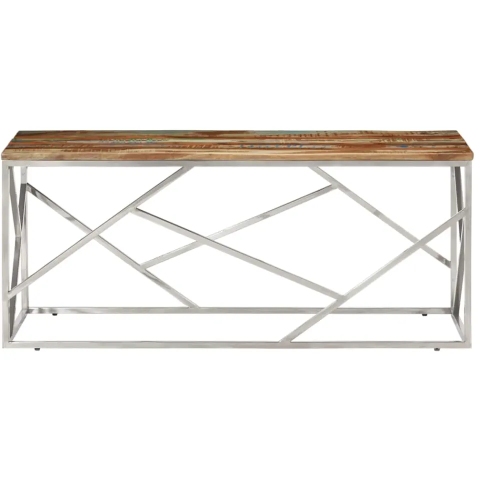 vidaXL Salontafel roestvrij staal en gerecycled hout zilverkleurig, foto 2