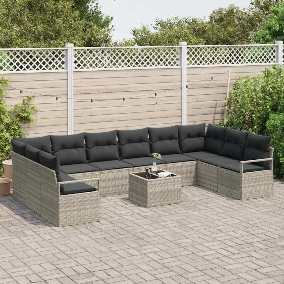 vidaXL Bankstel 11 st Lichtgrijs poly rattan, foto 3