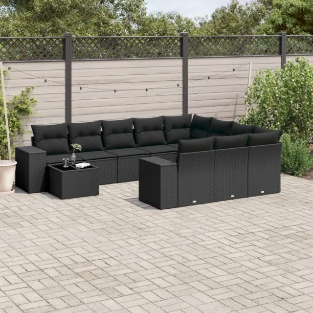 vidaXL 11-delige Loungeset met kussens poly rattan zwart, foto 2