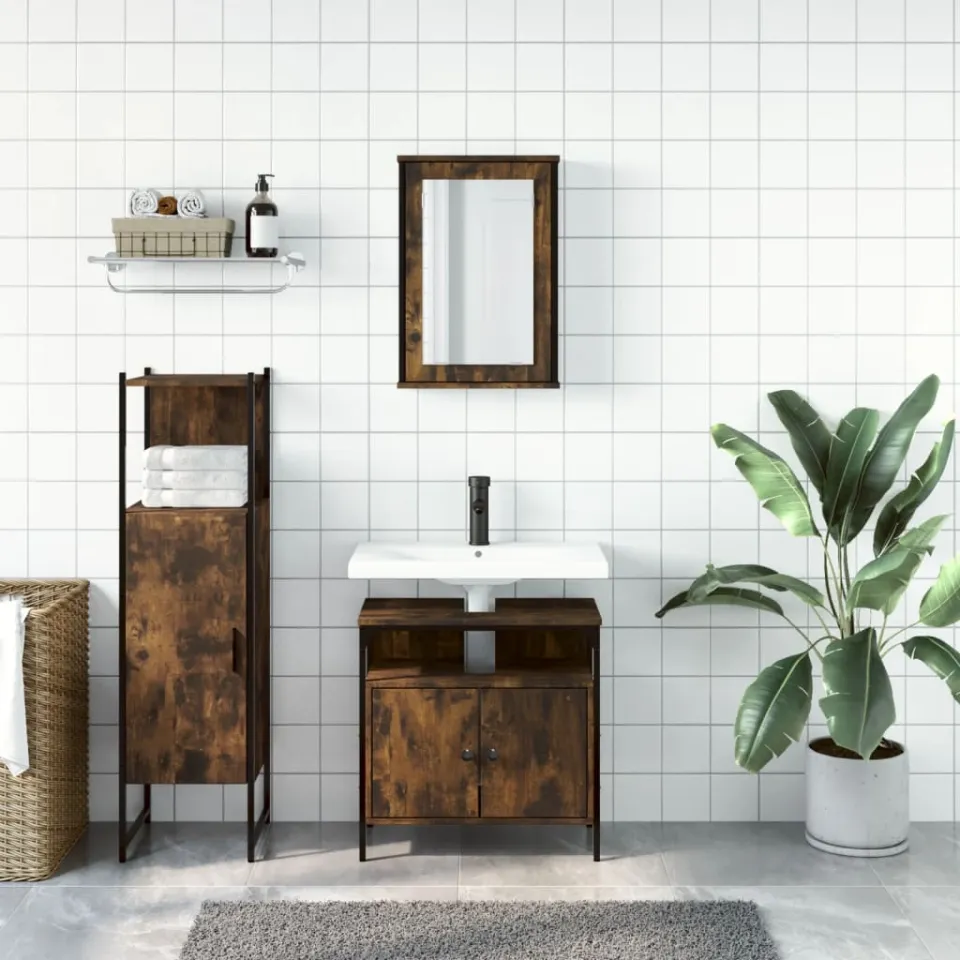 vidaXL 3-delige Badkamermeubelset bewerkt hout gerookt eikenkleurig, foto 2