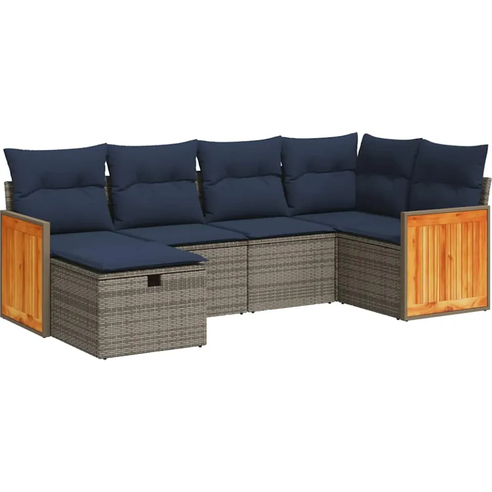 vidaXL 6-delige Loungeset met kussens poly rattan grijs, foto 3