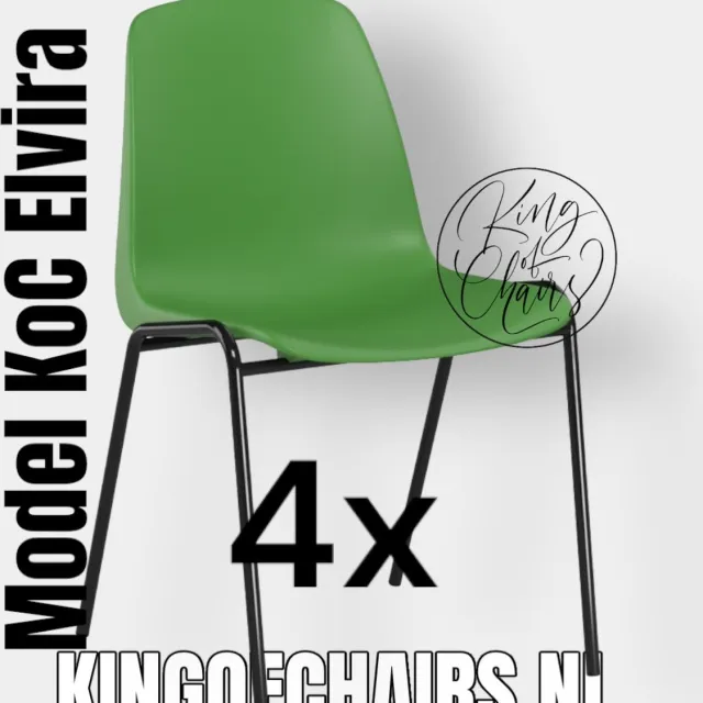 King of Chairs set van 4- model KoC Elvira lichtgroen met zwart onderstel. Kantinestoel stapelstoel kuipstoel vergaderstoel tuinstoel kantine stoel stapel kantinestoelen stapelstoelen kuipstoelen stapelbare keukenstoel Helene eetkamerstoel